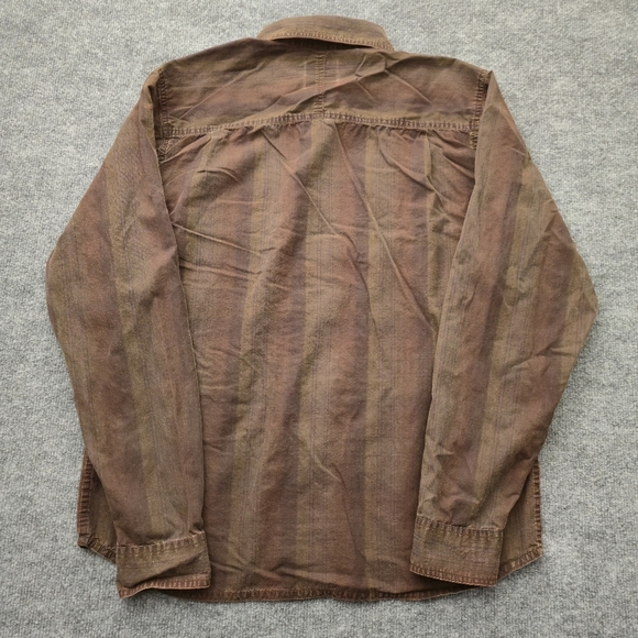 Prana Men's L Brown Striped Organic Cotton Long Sleeve Roll-Tab Shirt BREATHe - Picture 9 of 10